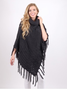 Cowl Neck Cape/Poncho W/Fringes